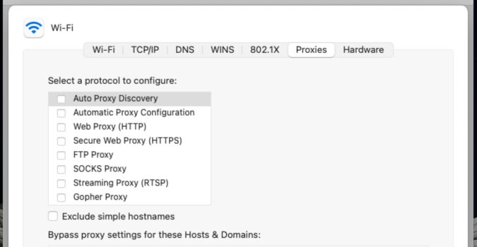 bypass proxy mac network settings